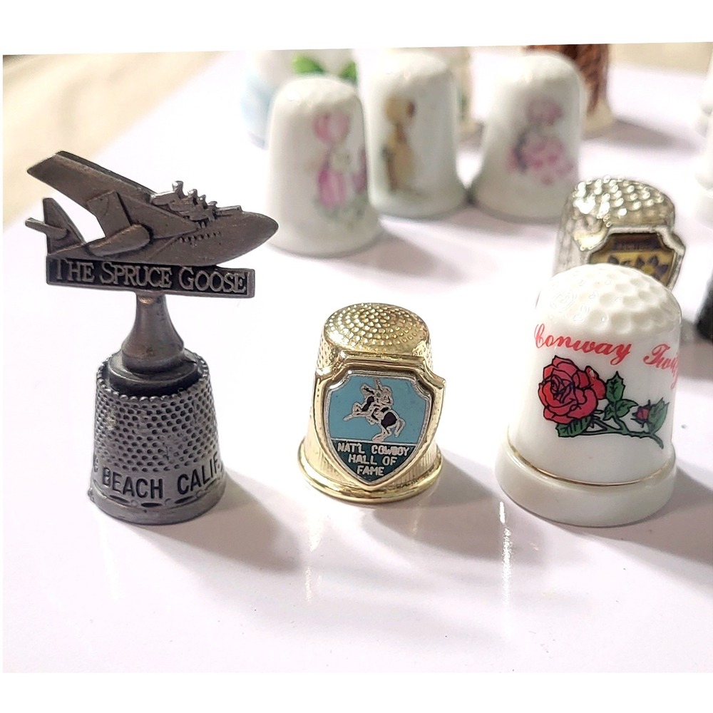Vintage Thimble Lot 25 Spruce Goose NASA Conway Twitty Enesco Pewter Porcelain
